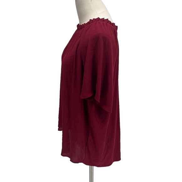 Ann Taylor Red Short Sleeve Elastic Neckline Blouse Size Large Women's - Picture 5 of 6